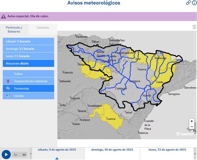 Advertencia de la CHE como consecuencia de los avisos amarillos por lluvias intensas.
