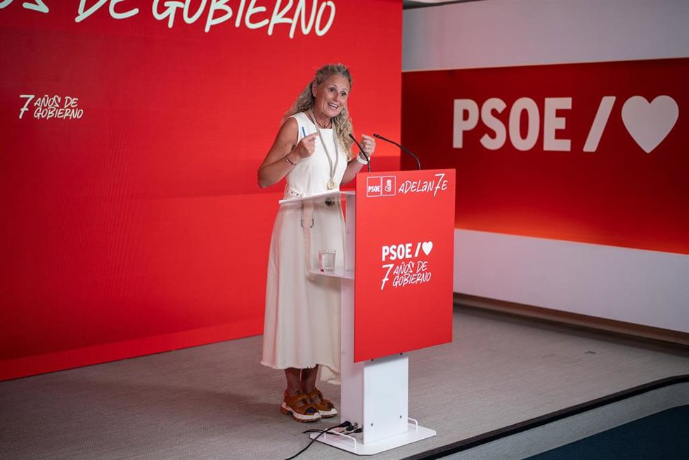 Archivo - La portavoz del PSOE, Montse Mínguez, durante una rueda de prensa posterior a la reunión de la CEF-PSOE en la sede de Ferraz, a 7 de julio de 2025, en Madrid (España).