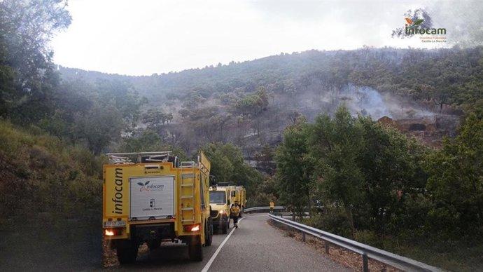 Despliegue de los servicios de extinción de incendios forestales en Los Navalucillos.