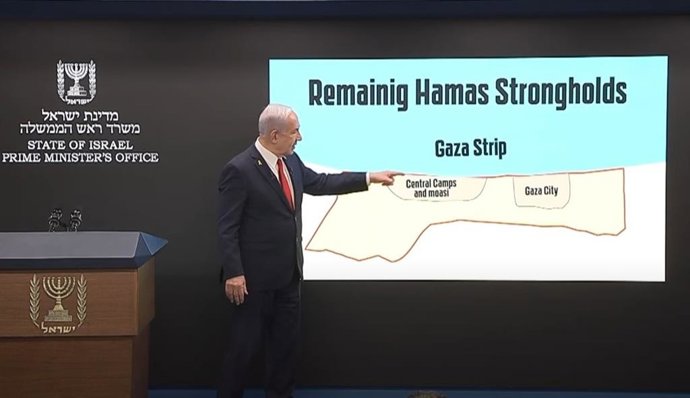 Benjamin Netanyahu em uma coletiva de imprensa, 10 de agosto de 2025