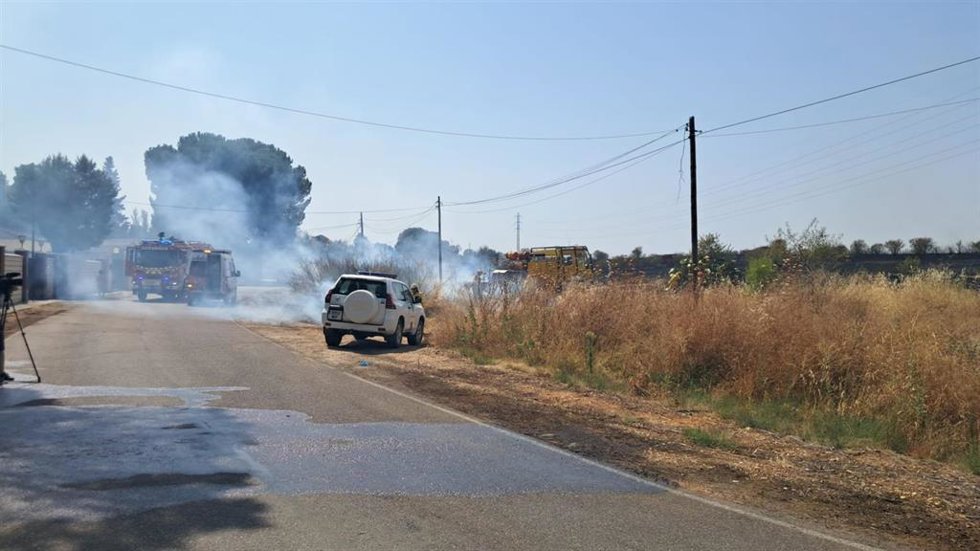 El incendio ha sido localizado en una zona de pasto entre La Banasta y Las Golondrinas, cerca de la carretera de Valverde (Badajoz)
