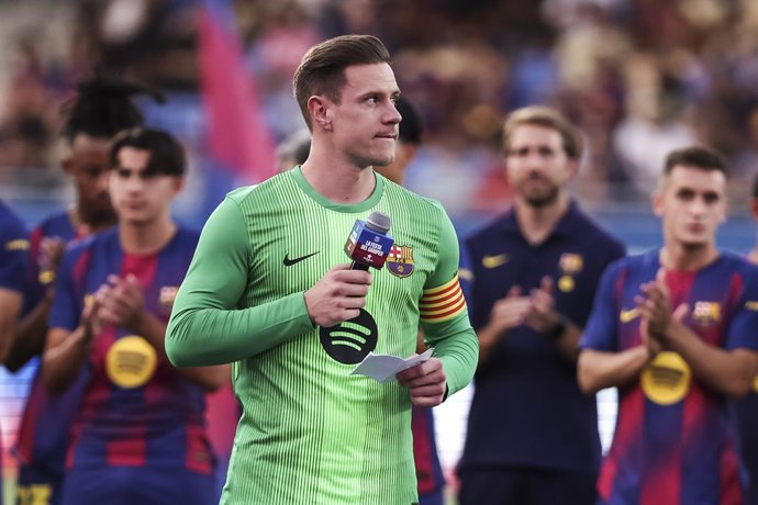Marc-André ter Stegen em seu discurso antes do Trofeu Joan Gamper 2025