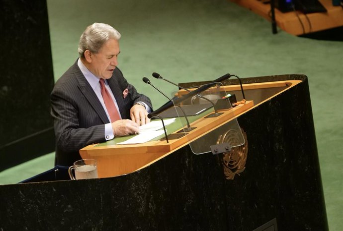 Archivo - 26 de setembro de 2024, Nova York, Nova York: (NOVO) O vice-primeiro-ministro da Nova Zelândia, Winston Peters, discursa na UNGA 79 em Nova York. 26 de setembro de 2024, Nova York, EUA: O vice-primeiro-ministro da Nova Zelândia, Sua Excelência W