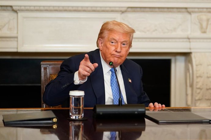 August 8, 2025, Washington, District Of Columbia, USA: US President Donald Trump during a signing ceremony in the State Dining Room of the White House in Washington, DC, US, on Friday, Aug. 8, 2025. US President Trump said he would host the leaders of Arm
