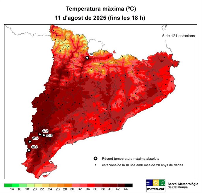Catalunya registra aquest dilluns el dia més calorós de l'estiu i 43,8ºC a Vinebre (Tarragona)