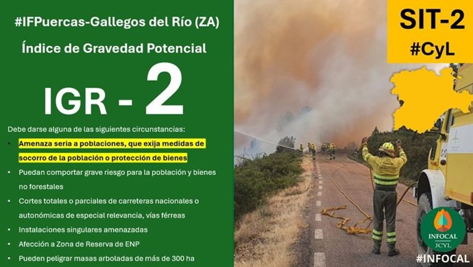 Incendio forestal de gravedad 2 en Puercas (Zamora).