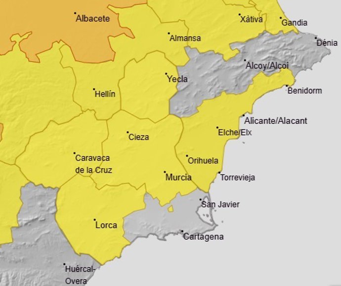 La mayor parte de la Región de Murcia, en aviso amarillo por altas temperaturas