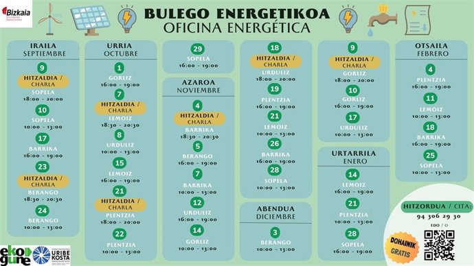 Calendario de la oficina energética de Uribe Kosta.