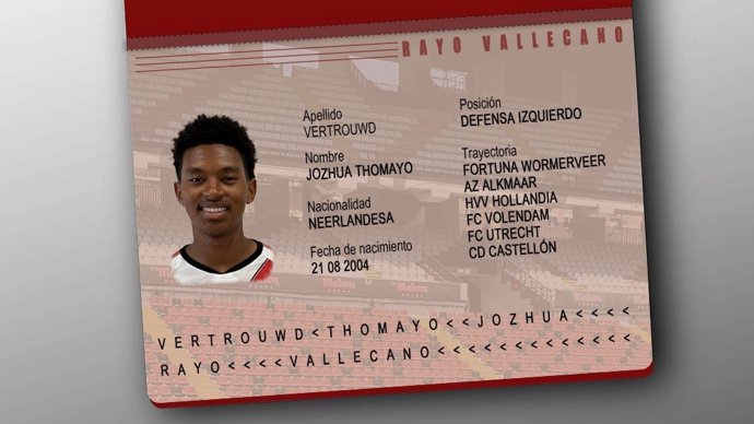 Imagen utilizada por el Rayo Vallecano para anunciar el fichaje de Jozhua Vertrouwd.