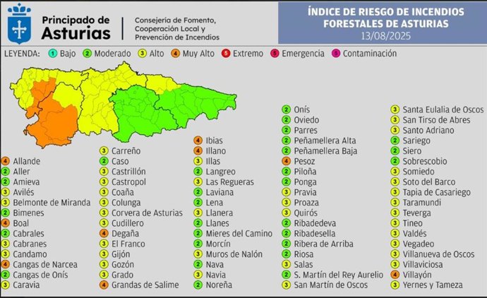 Mapa de indice de riesgo forestal.
