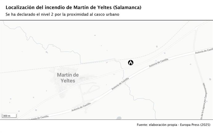 Localización del incendio de Martín de Yeltes (Salamanca)