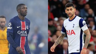 El delantero franés Ousmane Dembélé (PSG) y el central argentino Cuti Romero (Tottenham).