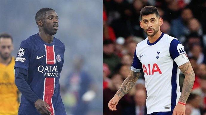 El delantero franés Ousmane Dembélé (PSG) y el central argentino Cuti Romero (Tottenham).