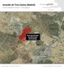 Incendio en Tres Cantos: Los efectivos siguen trabajando en la extinción esta noche con la vista puesta en el viento