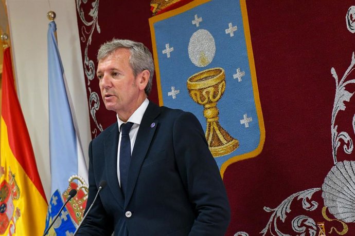 El presidente de la Xunta, Alfonso Rueda, en la comparecencia ante los medios tras la reunión semanal de su Ejecutivo.