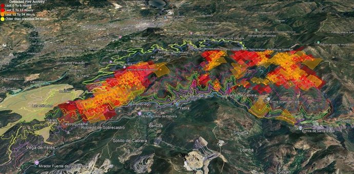 Mapa de canales y afectación del fuego.