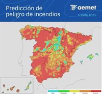 AEMET alerta de que el peligro de incendio continúa este miércoles en niveles "muy altos o extremos" en casi toda España