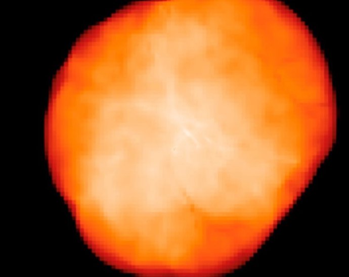Simulação por computador da bolha ionizada em torno de uma estrela supermassiva da População III.1, progenitora de um buraco negro supermassivo, que se forma no início do universo.