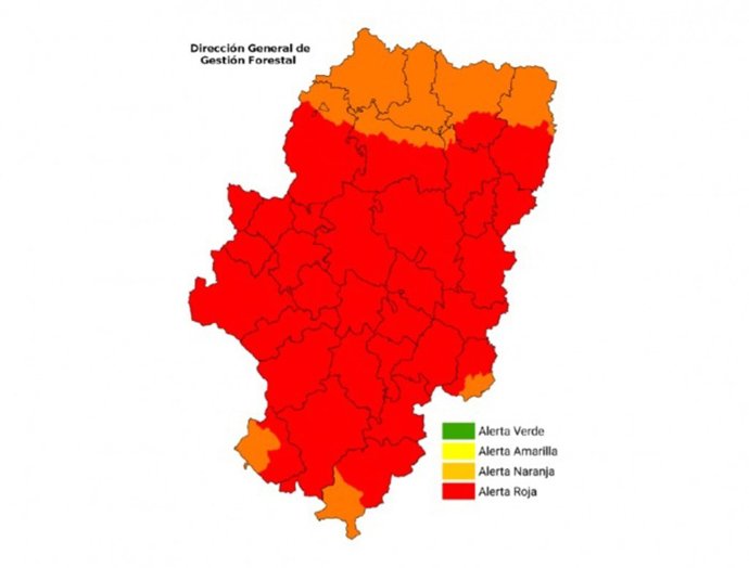 Nivel de alerta de peligro de incendios forestales para el 13 de agosto de 2025.