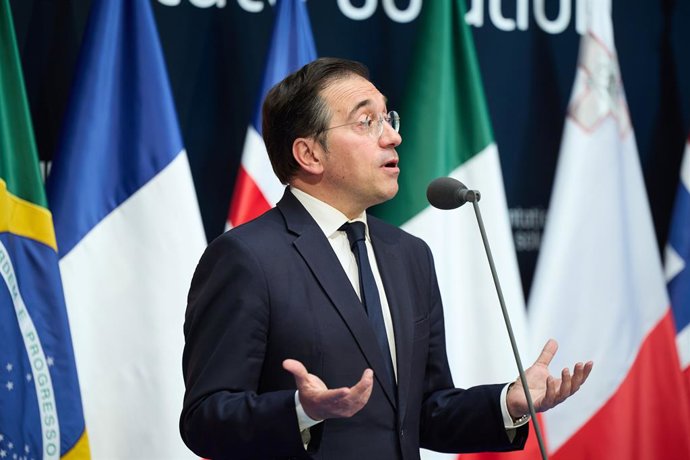 Archivo - El ministro de Asuntos Exteriores, Unión Europea y Cooperación, José Manuel Albares, durante la Reunión ministerial de Madrid+ por la implementación de la solución de los dos Estados, en el Ministerio de Asuntos Exteriores, Unión Europea y Coope