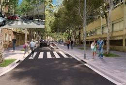 Render de la remodelada la calle Cardenal Tedeschini de Barcelona, con aceras más amplias y mejor accesibilidad