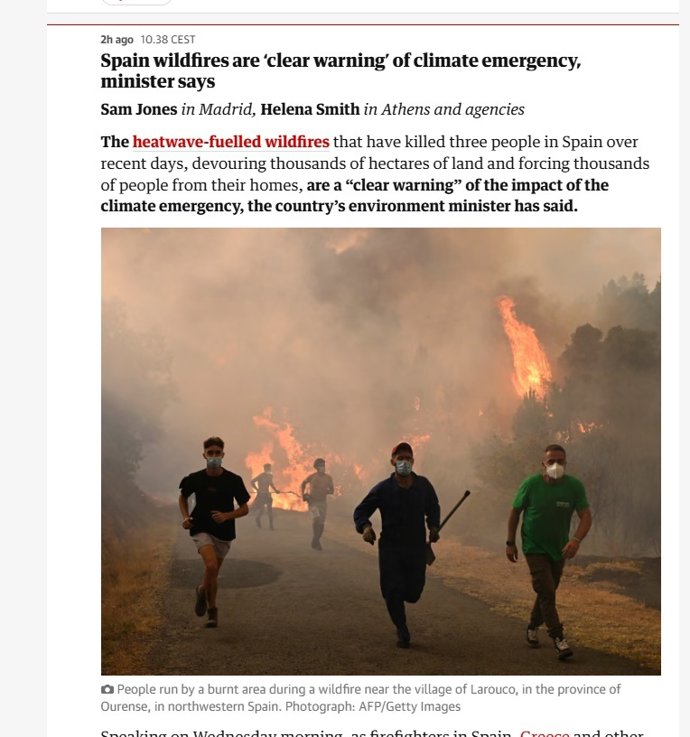 Artículo en The Guardian sobre incendios en España y Galicia