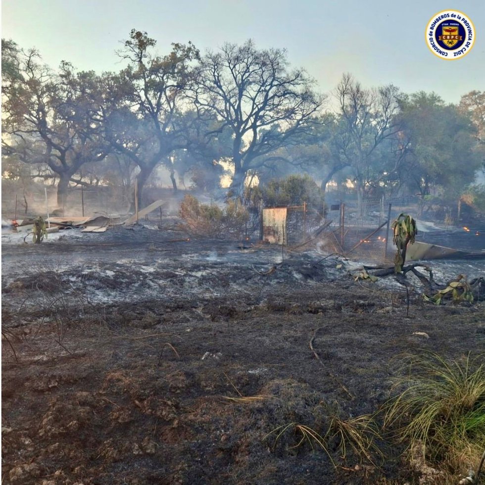 Superficie quemada por el incendio de pastos en la zona rural de Jerez de la Frontera (Cádiz)