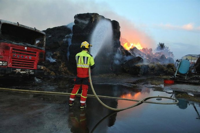 Bomberos trabajan para sofocar el incendio de Calera y Chozas, a 13 de agosto de 2025, en Calera y Chozas, Toledo, Castilla-La Mancha (España). El fuego originado en la tarde de este martes en Alberche del Caudillo y que ha desplazado el foco debido al vi