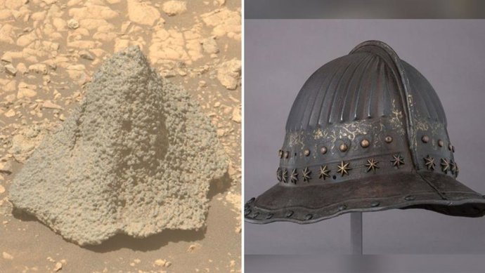 Comparativa entre la roca marciana y un casco holandés de siglo 17