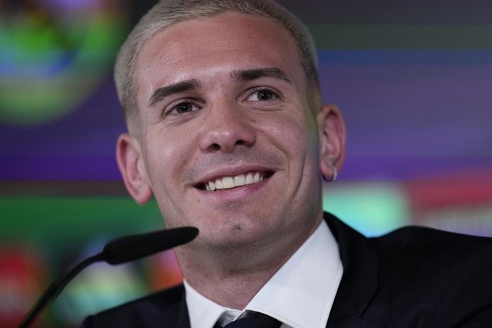 Franco Mastantuono attends during the his presentation as new player of Real Madrid celebrated at Ciudad Deportiva Real Madrid on August 14, 2025, in Valdebebas, Madrid, Spain.