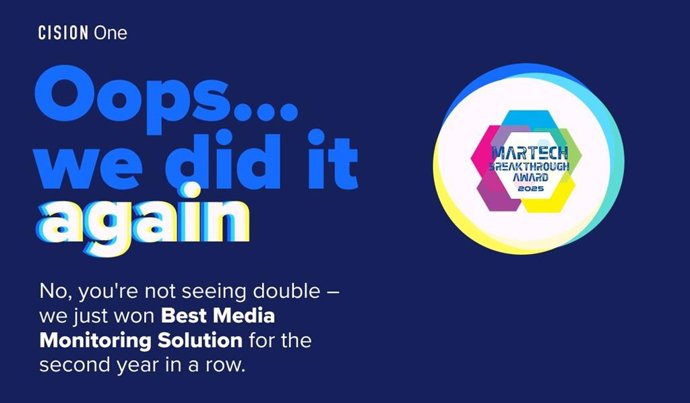 CisionOne has been named “Best Media Monitoring Solution” at the 2025 MarTech Breakthrough Awards for the second year in a row.