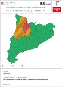 Mapa de situación meteorológica de peligro por tiempo violento