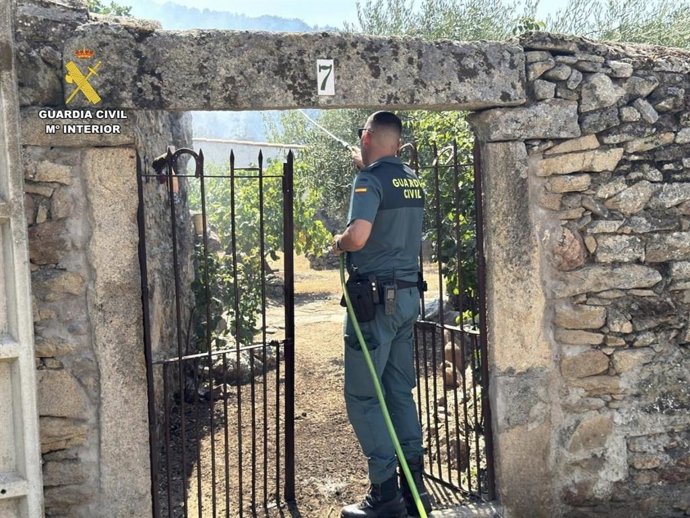 Un agente de la Guardia Civil en el incendio de Jarilla