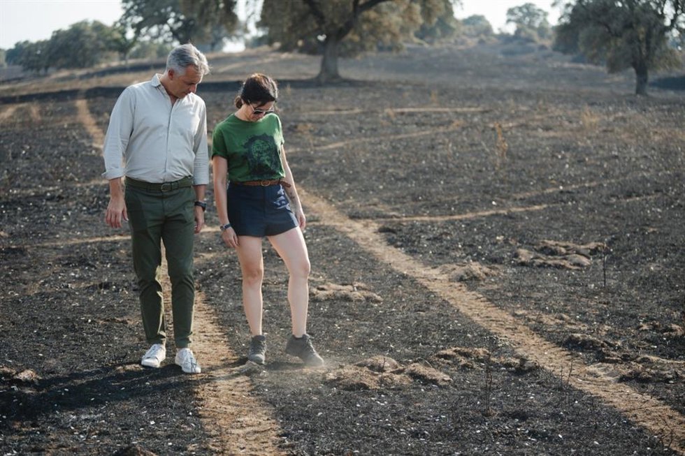 La presidenta de la Comunidad de Madrid, Isabel Díaz Ayuso, y el consejero Carlos Novillo visitan la zona afectada por el incendio de Tres Cantos