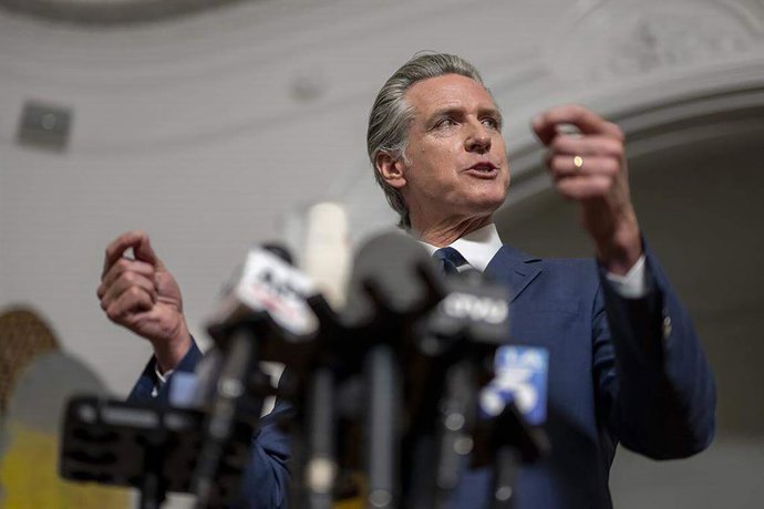 August 14, 2025: California Gov. Gavin Newsom delivers remarks during a news conference on redistricting at the Governor's Mansion in downtown Sacramento on Aug. 8, 2025. California legislative leaders met with Texas Democratic lawmakers about Republican 