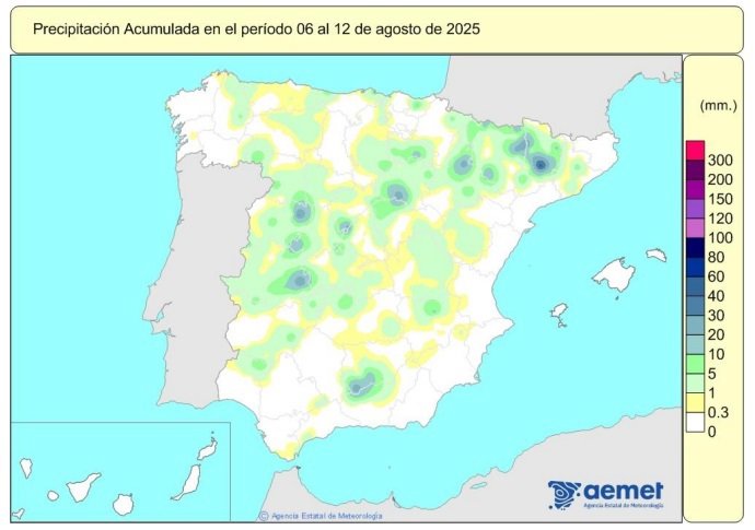 Las lluvias acumuladas desde octubre están un 12% por encima de su valor normal, con 647 l/m2.