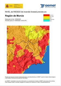 El nivel de riesgo de incendio forestal para este viernes es extremo en la gran parte de la Región de Murcia