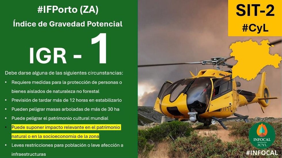Elevan a gravedad 1 el incendio forestal de Porto (Zamora)