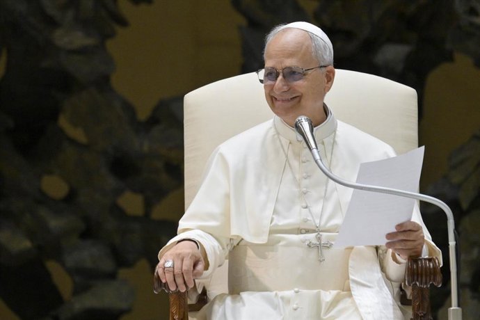 13 August 2025, Vatican, Vatican City: POPE LEO XIV speaks during his weekly General Audience at the Vatican. Photo: Vatican Media/IPA via ZUMA Press/dpa