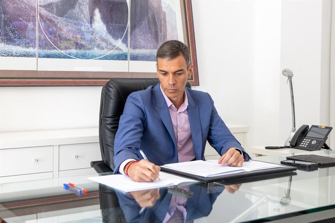 O primeiro-ministro Pedro Sánchez durante uma reunião de líderes da Coalizão dos Dispostos pela Ucrânia, por videoconferência, em 13 de agosto de 2025, na Espanha. A reunião ocorre dois dias antes da cúpula EUA-Rússia a ser realizada em 13 de agosto de 20