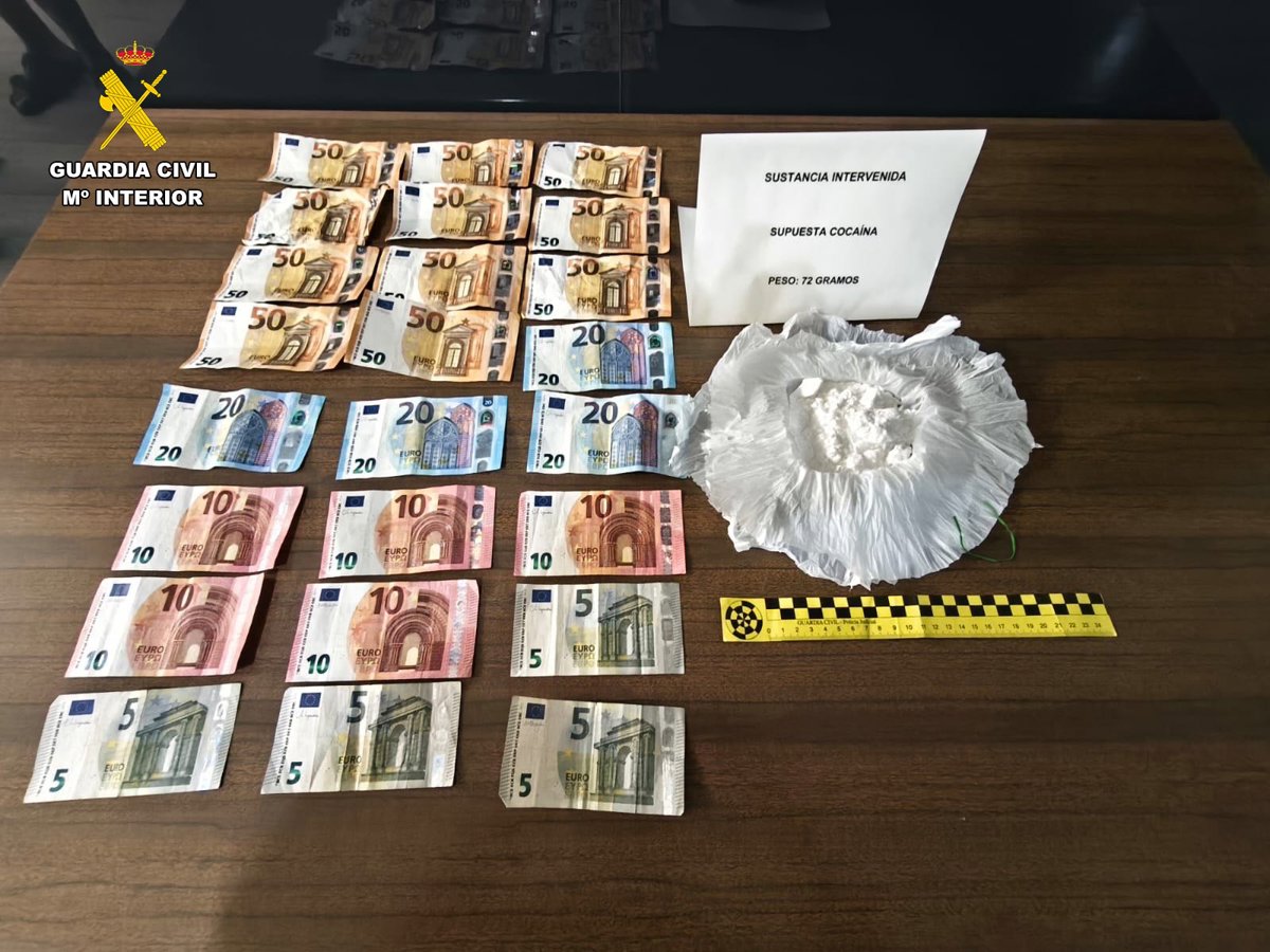 Detenidos dos hombres en Parres por tráfico de drogas con 71 gramos de cocaína intervenidos