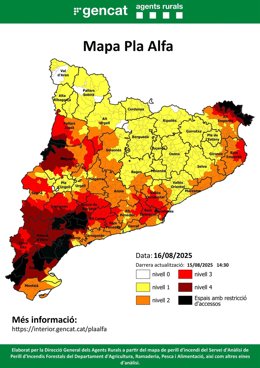Mapa de peligro de incendio en Catalunya para este sábado