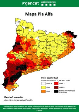 Mapa de perill d'incendi a Catalunya per a aquest dissabte