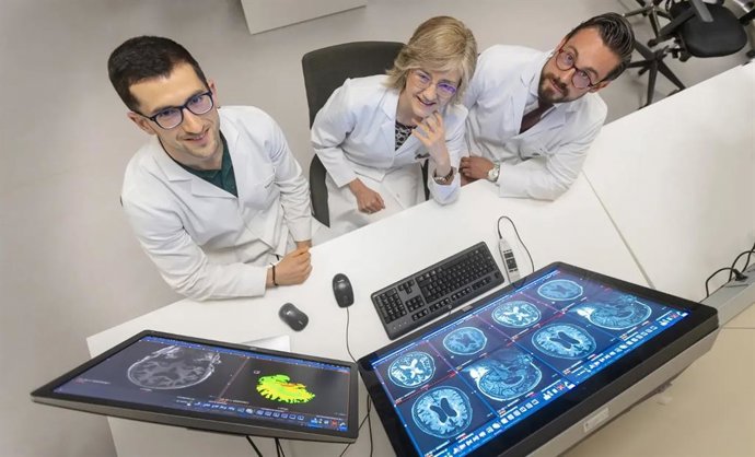 De izq. A dcha.: el investigador Eduardo Salinas y los doctores María Cruz Rodríguez Oroz y Miguel Germán Borda, especialistas de la Clínica Universidad de Navarra