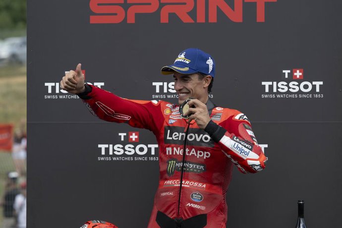 MARQUEZ Marc (spa), Ducati Lenovo Team, Ducati Desmosedici GP25, podium, portrait during the 2025 MotoGP Tissot Grand Prix of Czechia, at Brno, from July 18 to 20, in Czech Republic - Photo Studio Milagro / DPPI