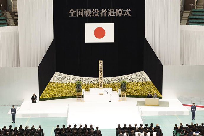 August 15, 2025, Tokyo, Japan: Japanese Prime Minister Shigeru Ishiba (L) delivers a speech during a memorial ceremony marking the 80th anniversary of Japan's surrender in World War II, held at the Nippon Budokan Hall in Tokyo.