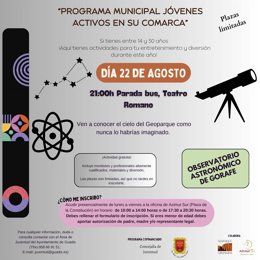 Cartel de la actividad de observación astronómica para jóvenes de Guadix.