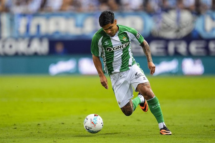 Cucho Hernandez of Real Betis in action during XXXV Costa del Sol Trophy, football match played between Malaga CF and Real Betis at La Rosaleda Stadium on August 9, 2025, in Malaga, Spain.