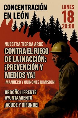 Cartel de la concentración en León por incendios forestales.