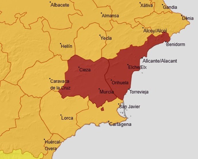 Las altas temperaturas ponen este lunes en alerta a toda la Región de Murcia, con la Vega del Segura en nivel rojo